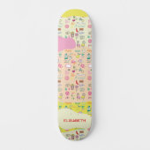 Skateboard Joli Pink Pastel Doodle Motif Girls Nom Fun (Recto)