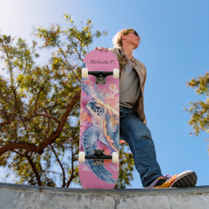 Skateboard Joli pont de tortue de mer fleurie