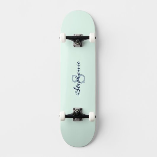 Skateboard Joli Vert Clair Élégant Simple Mignonne Monogramme (Recto)