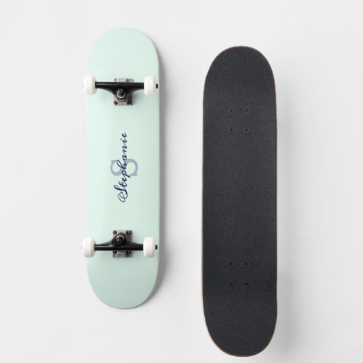 Skateboard Joli Vert Clair Élégant Simple Mignonne Monogramme (Recto)