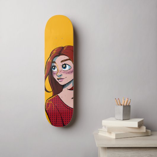 Skateboard Jolie Brunette Anime Girl Illustration (Art mural)