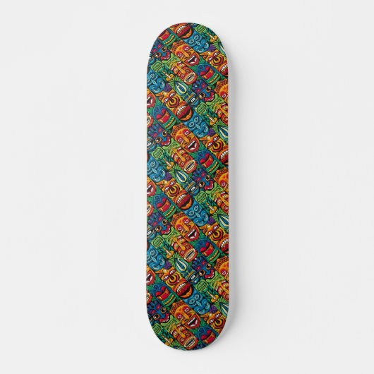 Skateboard Jolie couleur moderne Tropical Tiki Visages (Devant)