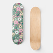 Skateboard Jolie fleurs vertes roses Botanique (Recto)
