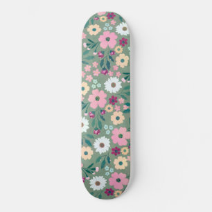 Skateboard Jolie fleurs vertes roses Botanique