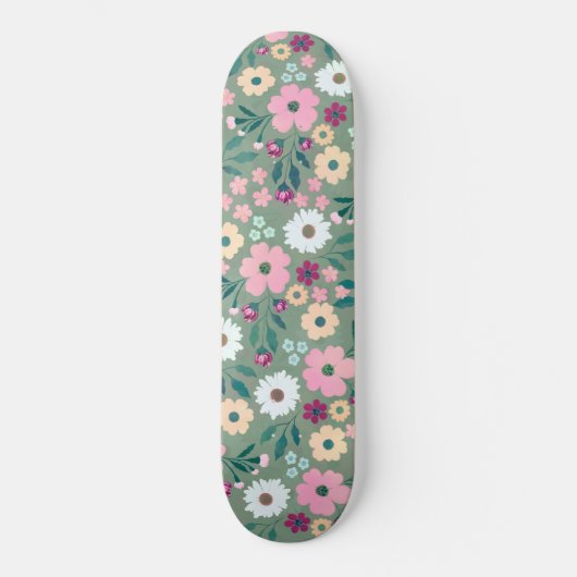 Skateboard Jolie fleurs vertes roses Botanique (Recto)