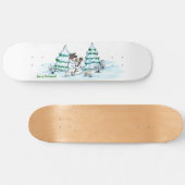 Skateboard Joyeux Noël ! Snowman avec chat et chiot (Horz)