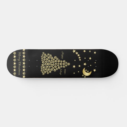 Skateboard Joyeux Pawlidays, Or brillant Paw sapin de Noël (Horz)