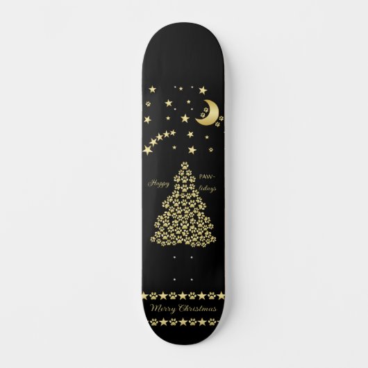 Skateboard Joyeux Pawlidays, Or brillant Paw sapin de Noël (Recto)