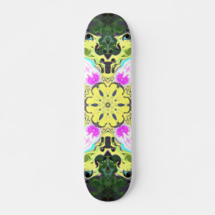 Skateboard Kaleidoscope psychédélique Fleur Jaune et rose