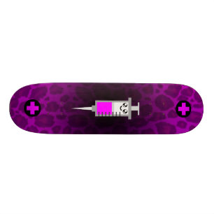 SKATEBOARD KAWAII SYRINGE MÉDICALE CROSS PINK LEOPARD