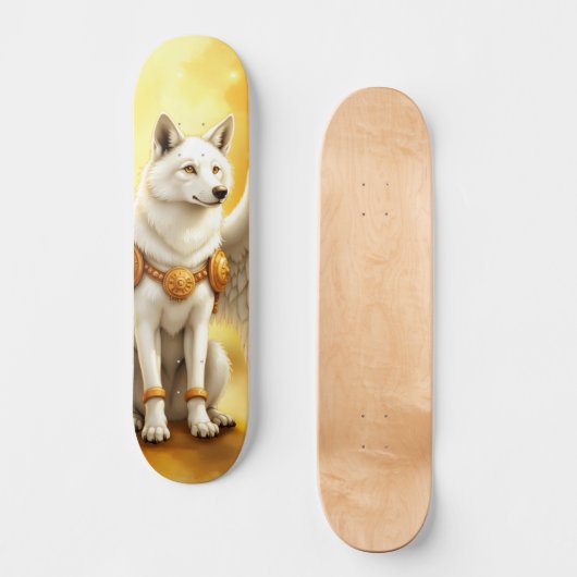 Skateboard Keeper of the Dawn – The White Winged Wolf.  (Recto)
