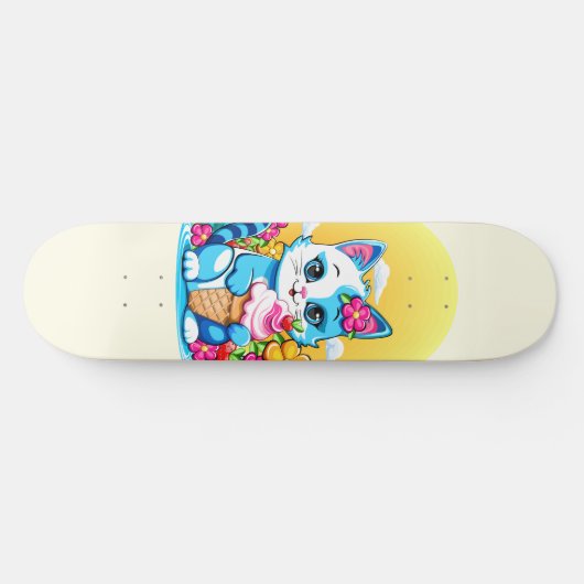 Skateboard Kitty Chat avec crème glacée Summer Kawaii Caractè (Horz)