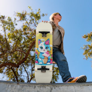Skateboard Kitty Chat avec crème glacée Summer Kawaii Caractè