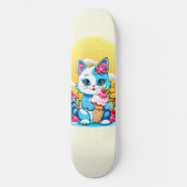 Skateboard Kitty Chat avec crème glacée Summer Kawaii Caractè (Recto)