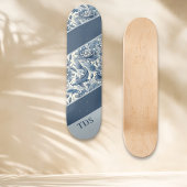 Skateboard Koi Fish and Water Lily Blue Chinoiserie Monogram