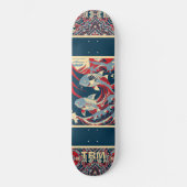 Skateboard Koi Fish with Red Blue Crazy Pattern Monogram (Recto)