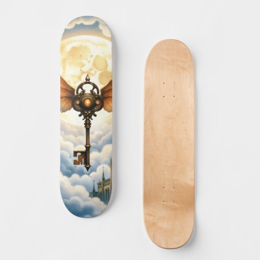 Skateboard La Clé de l'Éternité – Ailes Steampunk (Recto)