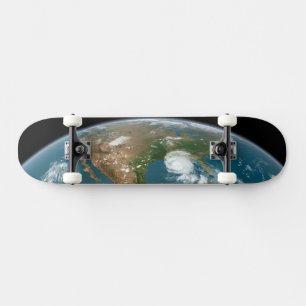 Skateboard La Planète Panoramique Terre Et Les Etats-Unis.