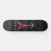 Skateboard La tour Eiffel rose-chaud en faux parties scintill (Horz)