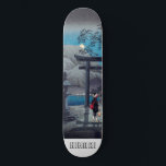 Skateboard Lac d'art asiatique du Japon à Moonlight<br><div class="desc">A lush blue and gray vintage Japanese print personalized skateboard. Moonlight,  Mountains.</div>