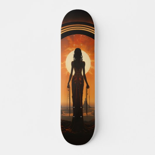 Skateboard Lady Against Sunset Art Nouveau Sci-Fi Dystopia (Devant)