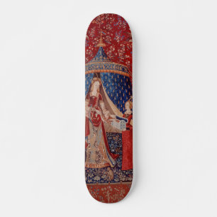 Skateboard Lady and Unicorn Medieval Tapestry Desire