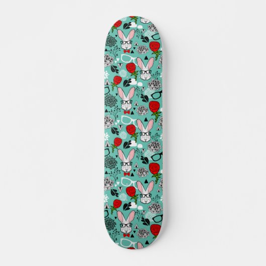 Skateboard Lapin blanc en rose (Devant)