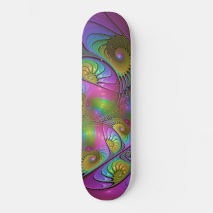 Skateboard L'Art Fractal Abstrait, Lumineux Et Coloré