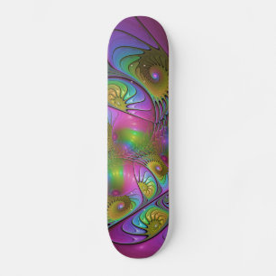 Skateboard L'Art Fractal Abstrait, Lumineux Et Coloré