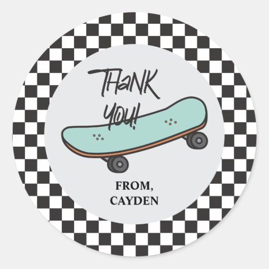 Skateboard Laten we het zondag doden Dank je wel v Ronde Sticker (Voorkant)