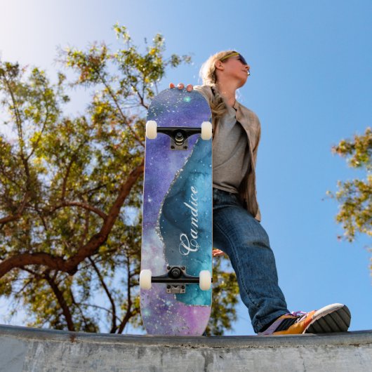 Skateboard Lavande rose Turquoise et Parties scintillant arge (Extérieur 1)