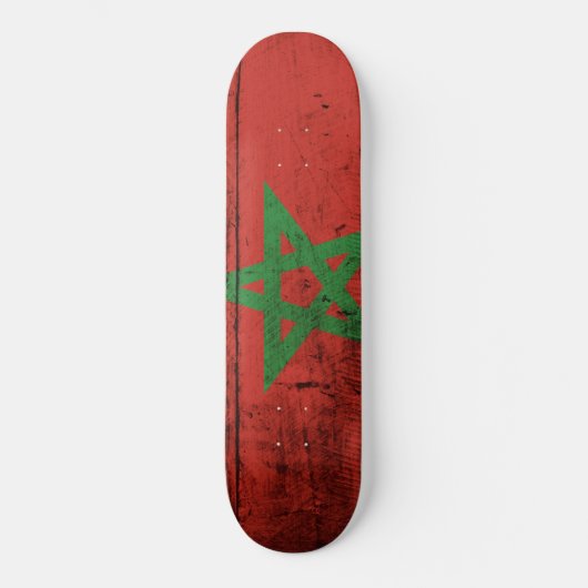 Skateboard Le drapeau marocain sur le vieux grain de bois (Recto)