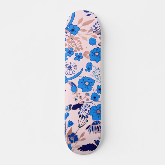 Skateboard Le joli bleu azuré rougissent illustration florale (Devant)