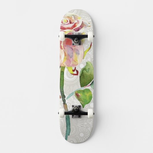 Skateboard Le motif floral fleuri avec l'aquarelle rose s'est (Recto)