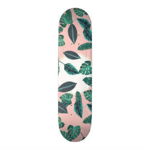 Skateboard Le vert tropical de rose d'été laisse le motif d