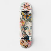 Skateboard Le visage de la fille avec des papillons Monarque  (Recto)