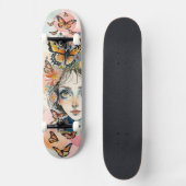 Skateboard Le visage de la fille avec des papillons Monarque  (Recto)