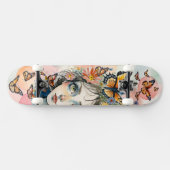 Skateboard Le visage de la fille avec des papillons Monarque  (Horz)