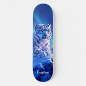 Skateboard Léopard des neiges époustouflant sur un rocher de (Recto)