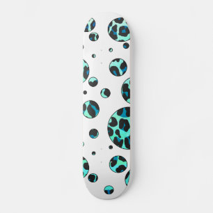 Skateboard Léopard noir et Turquoise