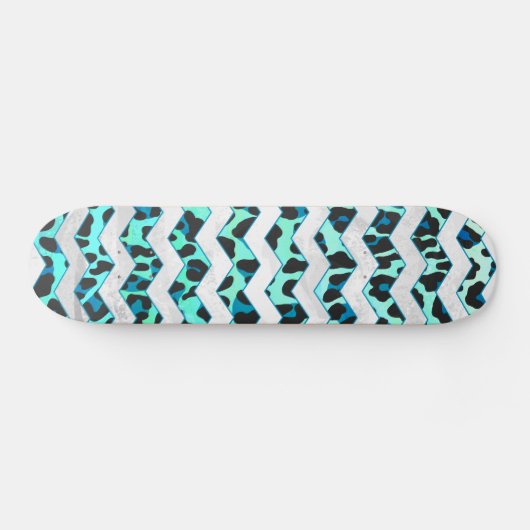 Skateboard Léopard noir et Turquoise (Horz)