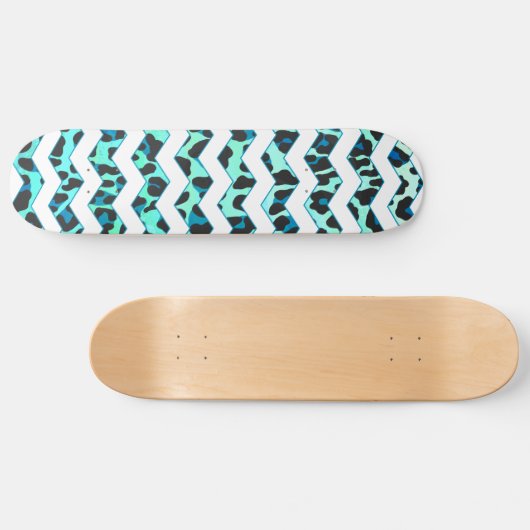 Skateboard Léopard noir et Turquoise (Horz)