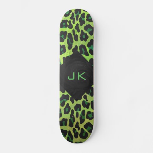 Skateboard Léopard Noir et Vert avec Monogramme (Recto)