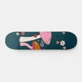 Skateboard Les années 70 Champignons Rétro Et Fleurs Bleu Mar (Horz)