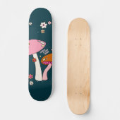 Skateboard Les années 70 Champignons Rétro Et Fleurs Bleu Mar (Recto)