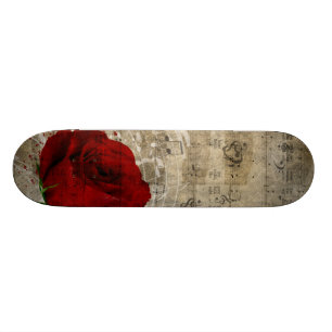 Skateboard Les belles notes de musique de rose rouge