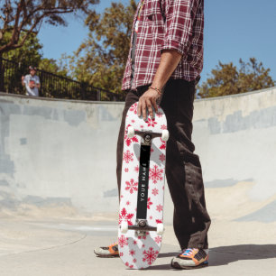 Skateboard Les flocons rouges, Votre nom, Personnalisez