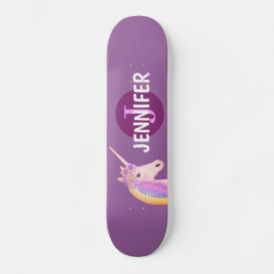 Skateboard Les Monogrammes Personnalisés Purple Unicorn Rain