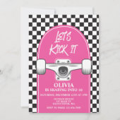 Skateboard Let's Kick It PINK Invitation d'anniver (Devant)
