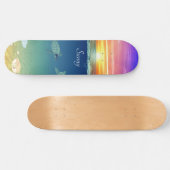 Skateboard Lever de soleil, tortue de mer et coquillages (Horz)
